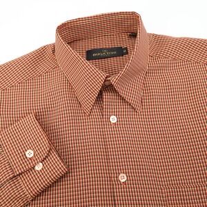 Bugatchi Uomo Performance Mens M Orange  Checkered Long Sleeve Dress Shirt Flaws